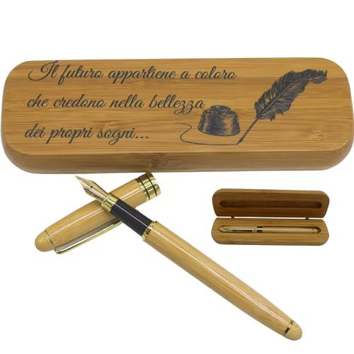 Amore Legno Sforza Penna Stilografica Elegante, Idee Regalo Uomo e Donna, Regali Laurea Compleanno con Frasi Motivazionali, Scatola in Legno di Bamboo (A)