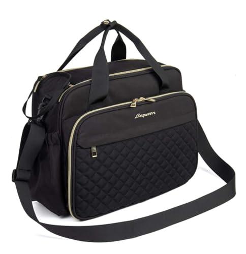 LEQUEEN Borsa fasciatoio a tracolla, borsa per pannolini, borsa per pannolini per mamme e papà, nera, media, nero, Medium