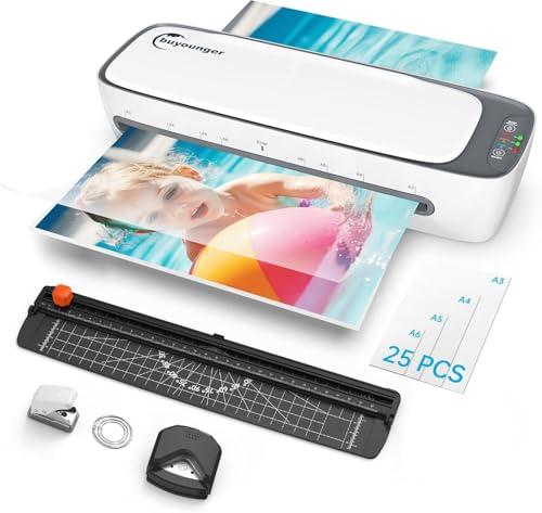 Plastificatrice,Plastificatrice A3 A4 A5 A6,Laminatrice a Freddo e Caldo con 25 Buste, Rilascio Inceppamento in ABS, 1 Taglierino, 1 Arrotondatore per angoli per Scuola, Casa, Ufficio, Documenti, Foto