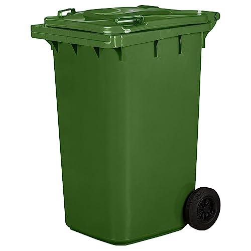jestic Bidone per rifiuti Pattumiera ruote in gomma piena silenziose (240 Litri, Verde)