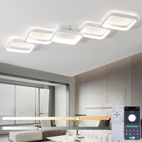 Plafoniera LED Soffitto Dimmerabile con Telecomando Lampada Plafoniere Bianca 45W, Lampada da Soffitto per camera da letto Lampada Rettangolare 92cm, Design Moderno, Sala da Pranzo, Corridoio, Cucina