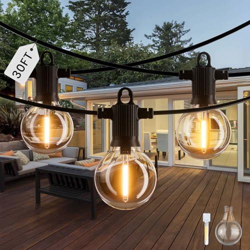 ZOTOYI 30FT/9M Lucine da Esterno Giardino LED - IP65 Impermeabile G40 Luci da Esterno Catena con 10 Lampadine in Plastica Bianca Calda Materiale del filo di rame puro per Giardini Negozi Bar Esterno