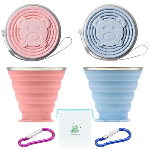 ZOCONE 2 Pezzi Bicchiere Pieghevole Silicone, 270ml Bicchiere Pieghevole da Viaggio Alimentare Riutilizzabile Bicchiere Pieghevole in Silicone per Viaggio Campeggio Escursionismo e Lavoro