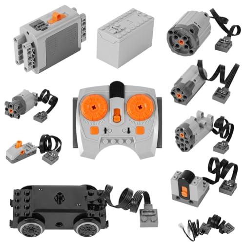 HOTUT 11 Pezzi Power Functions Kit, Power-Function Technic-Parts Kit, con Treno-Motore, Telecomando a velocità IR, Scatola Batteria AA, Interruttore di Controllo, Ricevitore IR, Set di Luci