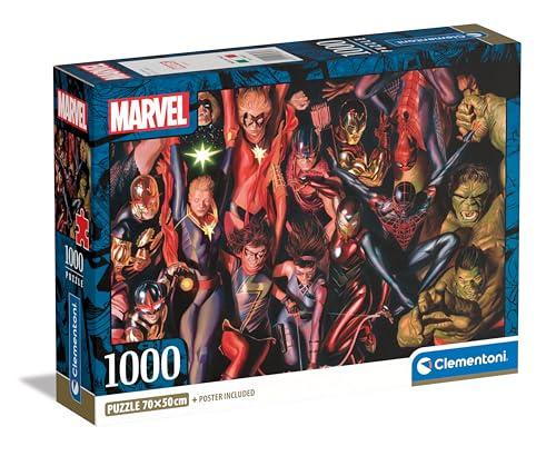 Clementoni Puzzle Marvel - 1000 Pezzi - Puzzle Adulti, Poster Incluso, Puzzle Marvel, Puzzle Supereroi, Divertimento Per Adulti, Made In Italy, 39857