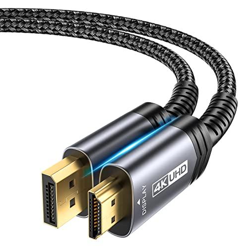 JSAUX Cavo DisplayPort a HDMI 4K 2M, Display Port a HDMI Cavo (4K@30Hz/2K@60Hz/1080P@120Hz)-Nylon Intrecciato Unidirezionale con Guaina in Alluminio Compatibile con Lenovo, HP, Dell, AMD, NVIDIA