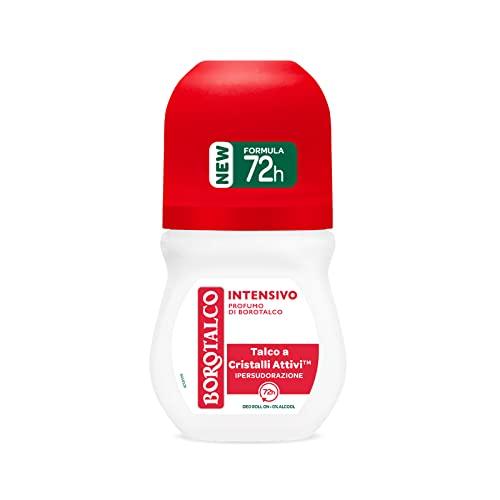 Borotalco, Deodorante Roll On Intensivo, Formula Senza Alcool e con Talco a Cristalli Attivi, Ipersudorazione, Profumo di Borotalco, 72h di Efficacia - 1 Flacone da 50 ml