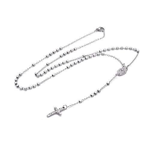 Collana Rosario - Acciaio Inossidabile - Rosario Donna - Amen - Crocifisso - Vergine Maria