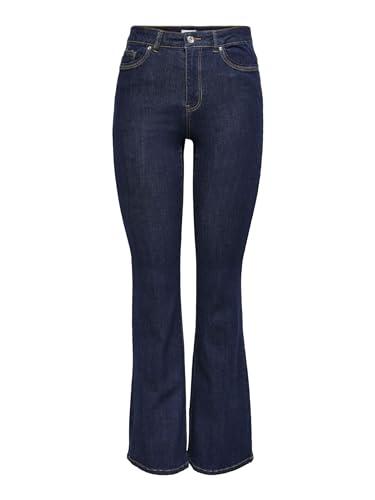 ONLY Onlwauw HW Flared Rinse DNM Gua030 Noos Pantaloni, Blu Jeans Scuro, (M) W x 34L Donna