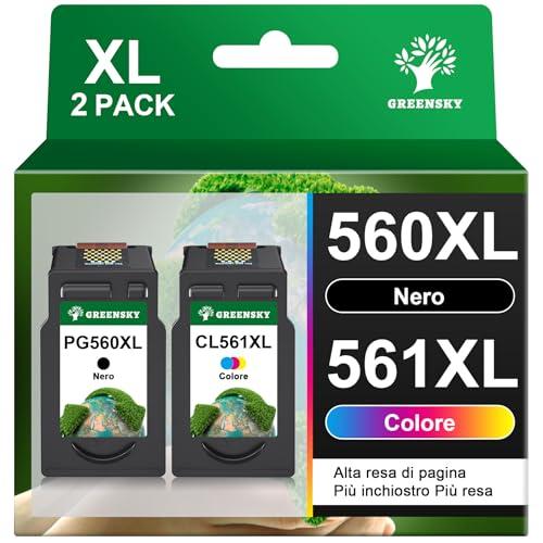 GREENSKY 560 561 XL Sostituzione per Cartucce Canon 560 561 XL per Canon Pixma TS7450i TS5350i TS7450 TS5350 TS5350a TS5351 TS5351i TS5351a TS7451 TS7451a TS5352 PG-560XL CL-561XL (1 Nero, 1 Colore)