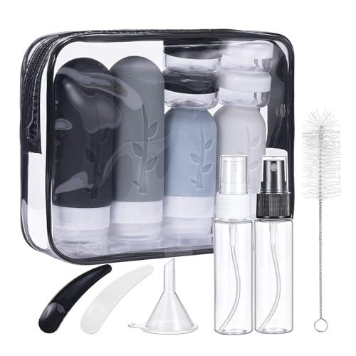 Mezzar Bottiglie da Viaggio in Silicone, Kit da Contenitori da Viaggio Flaconi da Viaggio Riutilizzabili per Shampoo, Liquidi and Lozione (Nero)
