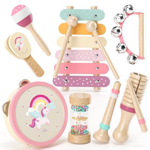 Lehoo Castle Strumenti Musicali Bambini 1 Anno, 8 in 1 Giochi Legno Montessori Sensoriale con Maracas Xilofono Tamburello Gioco Bambi Bimba 2 3 4 5 6 Anni, Educativi Interattivo Regalo