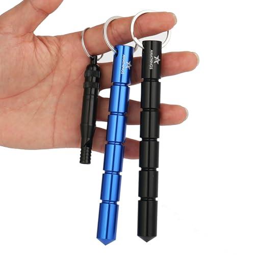 AMATHINGS 2 pezzi! (Twin pack) Kubotan/Booster di pressione in nero e blu e molto rumoroso segnale fischietto e portachiavi utilizzare anche come martello di emergenza al 100% legale