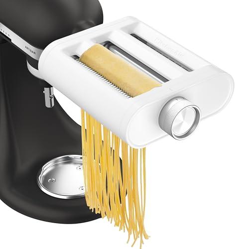 KitchenAid 3-in-1 Nudelvorsatz 5KSM3PPA, Nudelroller, Schneider, enthält Nudelwalze, Spaghettischneider und Fettuccine Cutter, Edelstahl-Aufsatz für KitchenAid Standmixer
