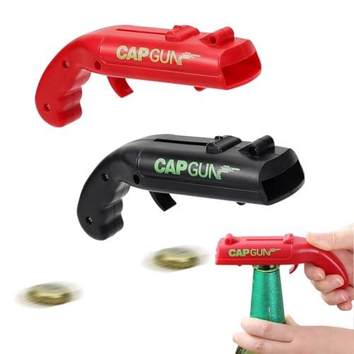 2 PCS Apribottiglie, Regalo Uomo Compleanno, a forma di pistola giocattolo con lanciatappi, ideale per aprire bottiglie di birra, per bar e feste, lancia i tappi oltre 5 metri