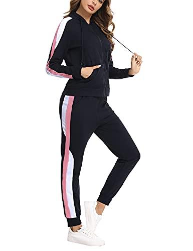 Litherday Tuta Donna Invernale Completo Sportivo Elegante in Cotone con Felpa e Pantaloni, Abbigliamento Donna per Jogging, Yoga, Fitness e Casa Marina Militare XXL