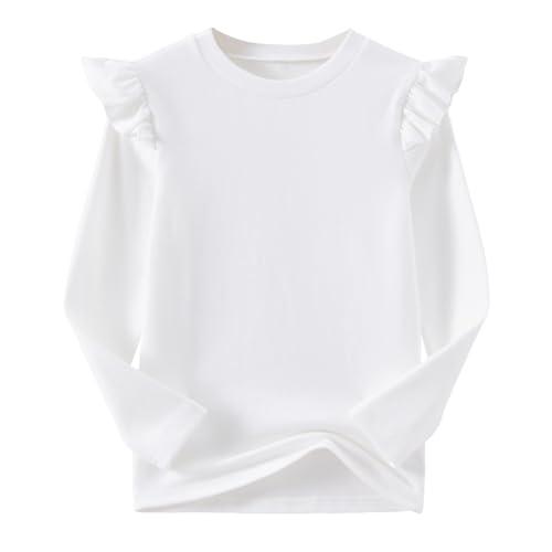 Ugitopi T-Shirt in Cotone a Maniche Lunghe e Maniche Volant per Ragazza, Bianco, 7 Anni