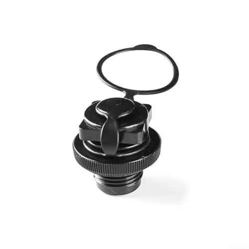 Pumixiy Tappo per valvola dell'aria, adattatore filettato a vite, per gommoni, barche, kayak, materassini, materassini, piscine, canoe, gommoni, con design anti-perdite, confezione da 2 pezzi, nero (1