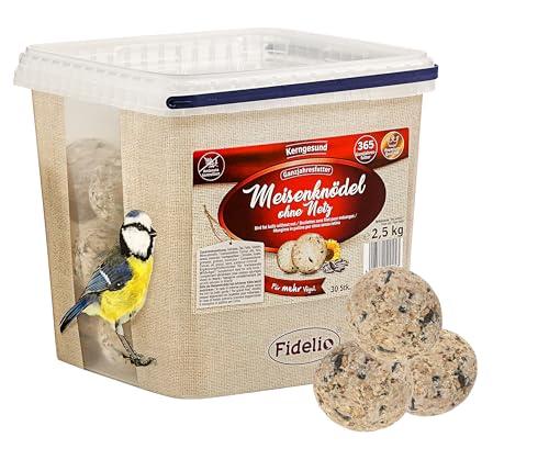 Fidelio Gnocchi di cince senza rete, mangimi per uccelli selvatici, ricchi di proteine/energia, di alta qualità per uccelli selvatici, 30 pezzi in secchio, 2,5 kg