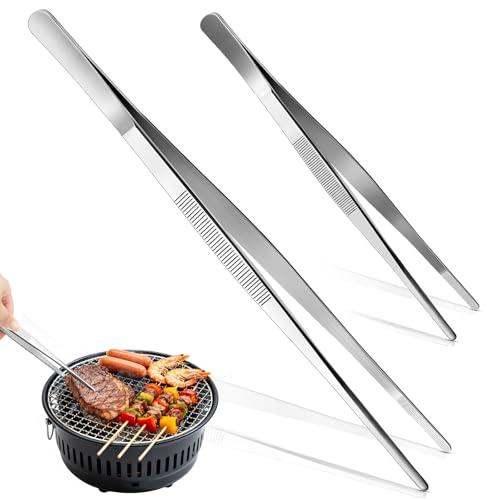 2 Pezzi Pinze da Cucina (20 cm e 30 cm), Pinze Chef, Pinza Chef Professionali, Acciaio, Design Seghettato per Una Presa Salda, Adatte per Chef, Bistecche, Barbecue, Cucinare