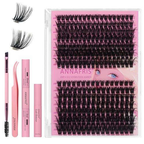 ANNAFRIS Ciglia Finte Ciuffetti Kit 80D+100D Ciglia Finte Naturali D Curl 8-18mm DIY Extension Ciglia Fai da te Cluster Lashes(80D+100D)