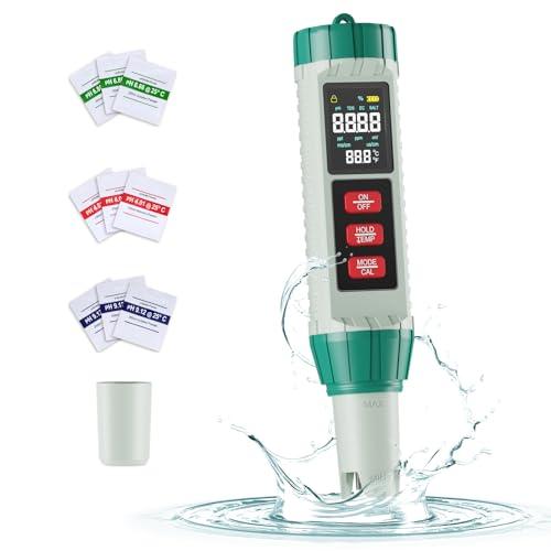 Misuratore Salinità Ph Piscina Acqua: 5 in 1 TDS EC PH Sale Temperatura Digitale Alta Precisione Tester Ph - Phmetro con Display LCD Schermo e funzione ATC Per Acqua Piscine Spa Acquari Idroponica
