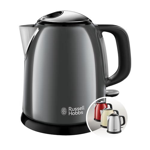 Russell Hobbs Bollitore acqua elettrico, 1 L, 2400 W, Compatto, 3 Tazze, ebollizione rapida, Filtro anticalcare rimovibile e lavabile, Bollitore da viaggio, Acciaio Inox, ColourPlus Grigio 24993-70