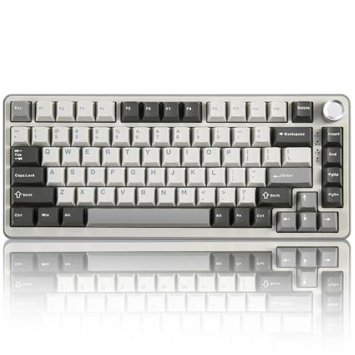 YUNZII B75 PRO Tastiera Meccanica Senza Fili, 75% Gaming Keyboard Guarnizione Hot Swap Custom Keyboard Con Manopola, Pre-lubrificato Interruttori RGB, BT/Tipo-C/2.4G (Gray, Cocoa Cream V2 Switch)