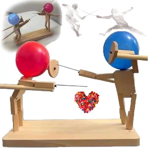 XIAOYIYI Balloon Bamboo Man Battle, Handmade Wooden Fencing Puppets, Burattini da Scherma in Legno Fatti A Mano, Gioco di Battaglia con Robot in Legno, Wooden Bots Battle Game for 2 Players