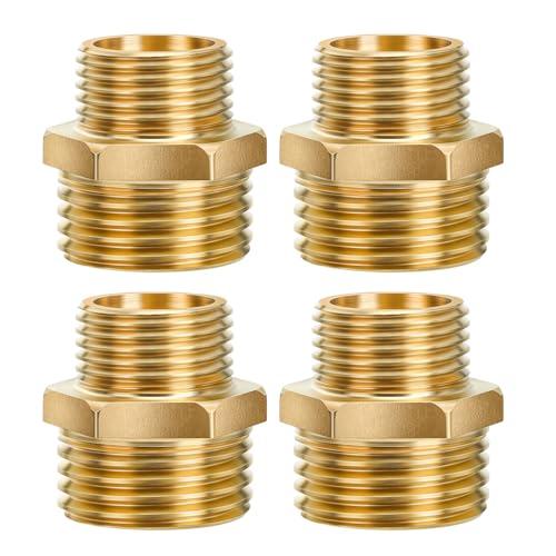 Aitsite Doppio nipplo ridotto in ottone da 3/8 a 1/2 pollici, raccordo filettato per acqua potabile (4 pezzi)