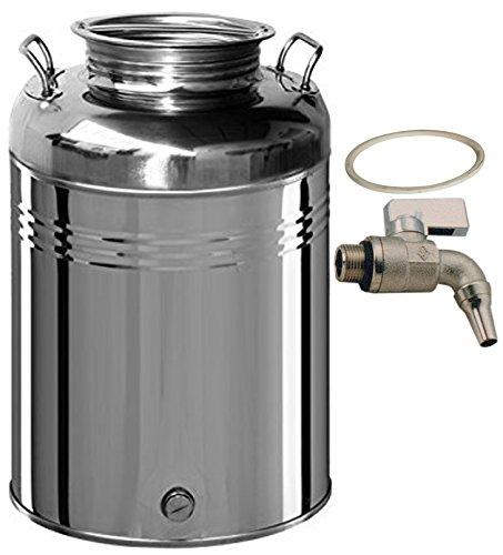 Contenitore/Barile per olio in acciaio inox 18/10 Belvivere da 50 litri, realizzato in Italia, completo di rubinetto e guarnizione