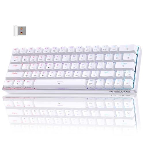 T63 Tastiera Wireless Meccanica,60% Tastiera Gaming 2.4Ghz/Bluetooth/Type-C RGB Interruttore Blu,Double-Shot Keycaps Compatibile con Win/Mac,Bianco(Layout US,QWERTY)