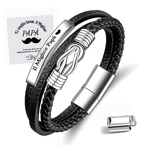 MANVEN Bracciale Da Papà Uomo Regalo Papa Regali Per La Festa Del Papà In Pelle Compleanno Per Papa Braccialetti Uomo Ringraziamento Natale