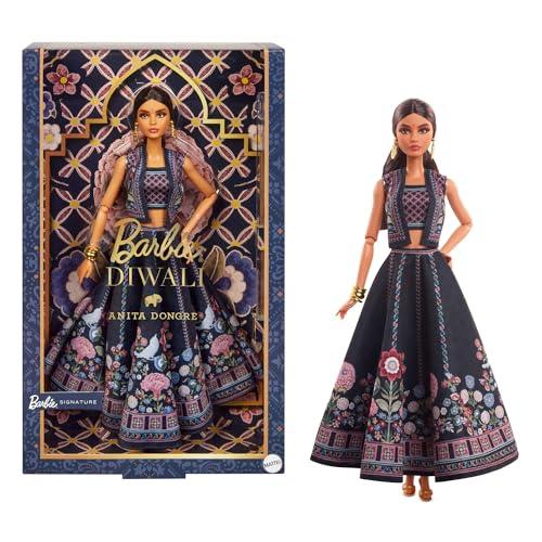 Barbie Signature - Diwali by Anita Dongre, bambola da collezione con look Midnight Bloom, lehenga disegnato per la festa delle luci e piedistallo, giocattolo da collezione, 6+ anni, HRM91