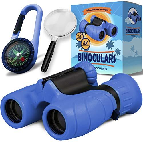 Binocolo Bambini - con Alto ingrandimento 8 X 21 Piccoli avventurieri - Set Completo con Lente d'Ingrandimento e Bussola - per osservare Animali, paesaggi e Stelle