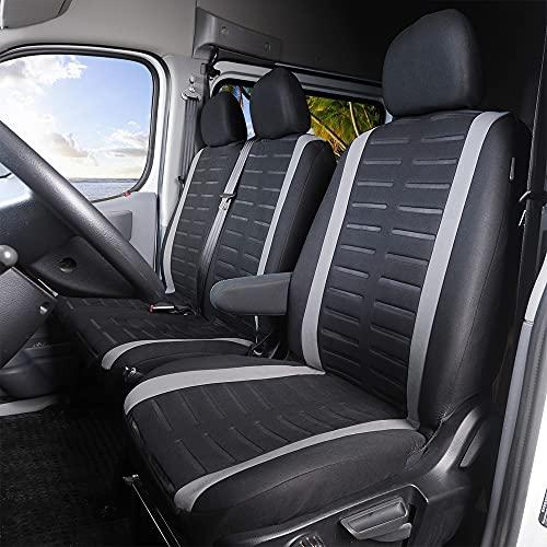 TOYOUN Coprisedili Furgone 3 Posti Universale Coprisedile Auto Singolo e Doppio Anteriore Copri-Sedile Auto 3d Strisce Stampa Coprisedili per Guidatore e Passeggero Auto Interno Grigio