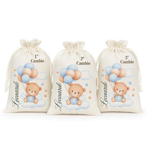 Sacchetti Primo Cambio Ospedale Personalizzati con Nome – Set Nascita Neonato Bimbo/Bimba – Sacchetto Corredino Maternità – Idea Regalo Baby Shower – Made in Italy