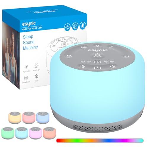 ESYNiC Rumore Bianco Neonato 30 Suoni con Luce Notturna 7 Colori Luminosità Regolabile Macchina Rumori Bianchi Ricaricabile Funzione Timer Memoria Registrazione Vocale per Bambini Adulti - Grigio