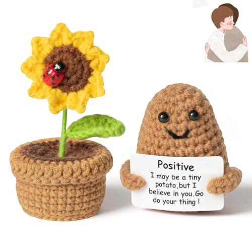 Bambebe Mini Positive Bambola di Patate Peluche Maglieria, Mini Funny Doll con Carta Ispiratrice per Amici Regalo di Festa di Compleanno