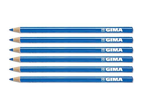 Gima 33175 Matita Dermatologica, Confezione da 6, con Un Temperino, Colore Blu, Certificata Dispositivo Medico
