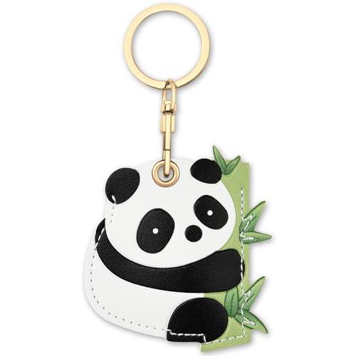 AXFEE Airtags Portachiavi in PU Pelle, Porta Air Tag per GSP Apple, Airtag Cover per Chiavi Zaini e Animale, Portatile, Anti-graffio, Mantiene un Segnale Forte - Panda
