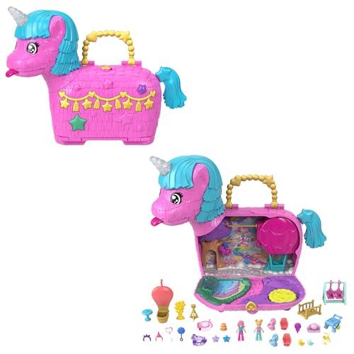 Polly Pocket - Festa Unicorno, playset con 2 mini bambole e cuccioli, include 25+ accessori tra cui una mini pignatta e una mongolfiera, giocattolo per bambini, 4+ anni, HYD96