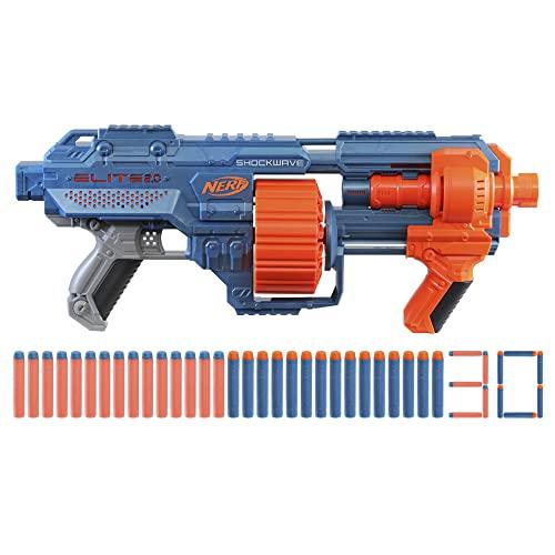 Hasbro Nerf Elite 2.0-Shockwave RD-15 (Blaster con tamburo rotante da 15 dardi, lancio a raffica con azione a pompa, capacità di personalizzazione integrate), No Color, E9527F02