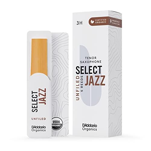 D'Addario Organic Select Jazz Unfiled Tenor Ance per Sassofono - Ance per Sax - La prima e unica Ancia Biologica - 3 Duro, 5 Pacchetto
