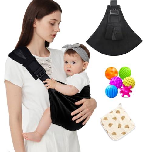 Fascia Porta Bebè, Marsupio Regolabile per Neonati, Fascia Regolabile Facile Porta Bambini Comoda Fascia Avvolgente Porta Bebè Marsupio per Neonati da 3 a 36 Mesi (Nero)