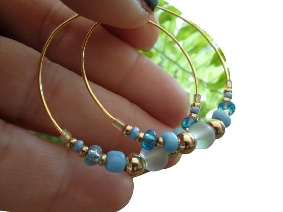 ⊹⊱❁ MIX DI COLORI DORATI Orecchini a cerchio con perle di vetro in azzurro ❁⊰⊹orecchini unici in azzurro e oro