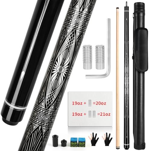 AKLOT Stecca da Biliardo, Stecca Professionale da 58 Pollici Stecca in Legno di Acero Canadese da 19 oz con Vite di Regolazione del Peso Fino a 20 oz e 21 oz con Custodia