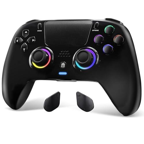 DoJoZone Wireless Controller Compatibile con PS4/Pro/Slim, Gaming Controllers con Hall Effect Joysticks/Trigger (NO Drift), 7 Luci RGB, Jack Cuffie, Pulsanti Programmabili, Vibrazione, Sensore 6 Assi