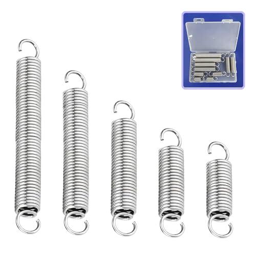 10PCS Molle a trazione Kit assortimento, Lunghezza 5cm 6cm 8cm 10cm 12cm, Diametro filo 2mm, Diametro esterno 16mm, Acciaio inossidabile Meccanico Forte molle a tensione con estremità a gancio, 12kg