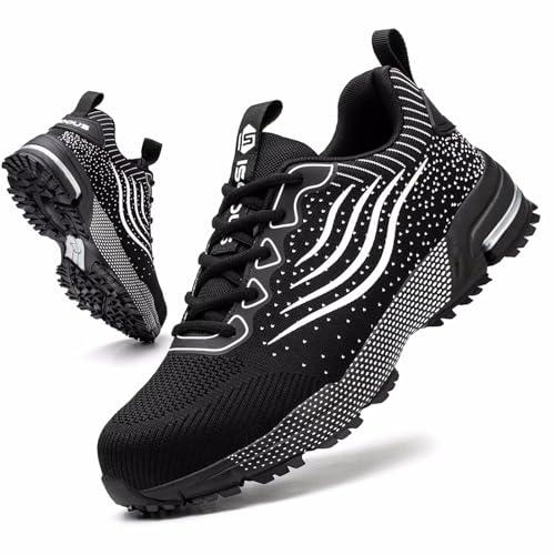 Scarpe Antinfortunistiche Uomo Scarpe da Lavoro Donna Leggere con Punta in Acciaio Traspiranti Scarpe Sicurezza Comode Antiscivolo Sneaker Industriali Nero 43